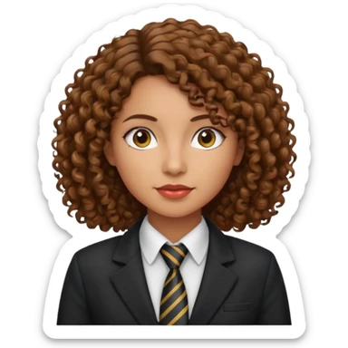 curly brown haired hispanic woman with tie and blazer sticker