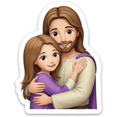 Jesus hugging a girl (she has light brown hair, white skin, hazel eyes) sticker