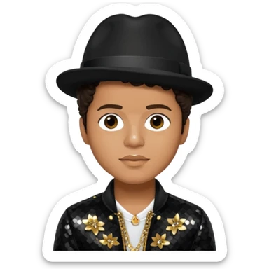 Bruno Mars with dark brown hair, black sequin outfit sticker