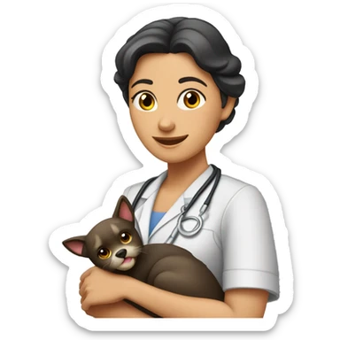 mujer morena pelinegra veterinaria con animales sticker