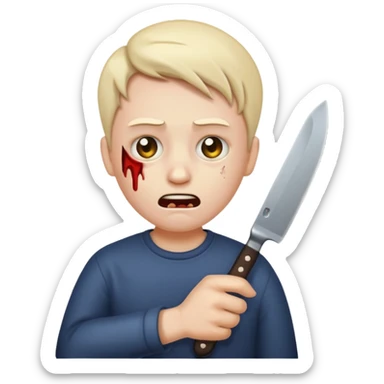 Insane scared injured person with a knife in the classic emoji style  sticker