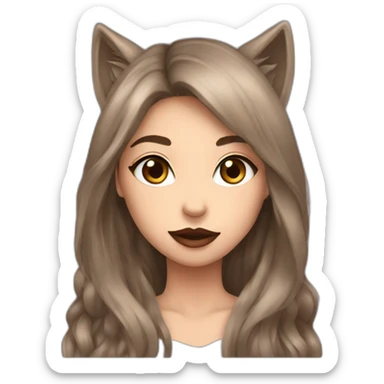  girl brown long hair lipstick wolf ears  sticker