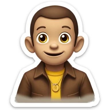 Curious George looking up with one hand on his chin and other crossed sticker