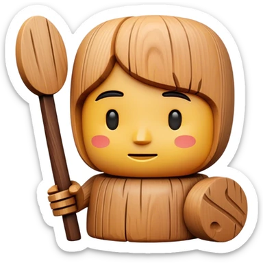 Wood sculpture icon, carved wooden figure, natural wood texture, minimalistic style, clean lines, no extra details, on a white background. sticker