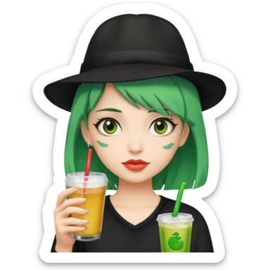  tatoo girl Drink holders with balkc hat green hair  sticker