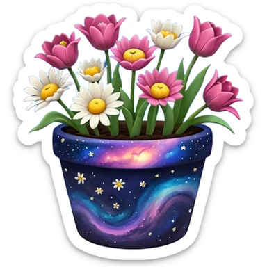 Galaxy Painted flower clay pot of Space Petalled Daisies, Nebula Petalled Roses, And Milky Way Petalled Tulips, sticker