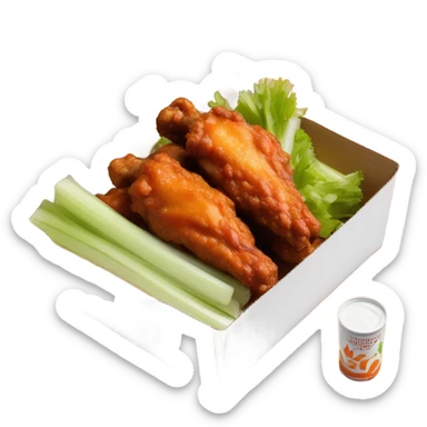hot wings with celery carrots with ranch on the side in takeout box ￼￼ sticker