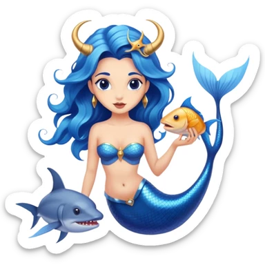 A blue mermaid  feminine Baphomet  with fish or sharks sticker