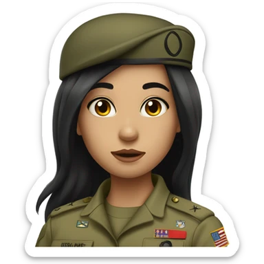army girl with long black hair nad Bazel eyes sticker