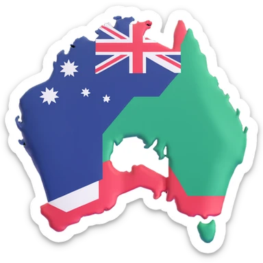 3D style illustration of Australia's terrain with the Australian flag overlaid, vivid and clear flag colors sticker