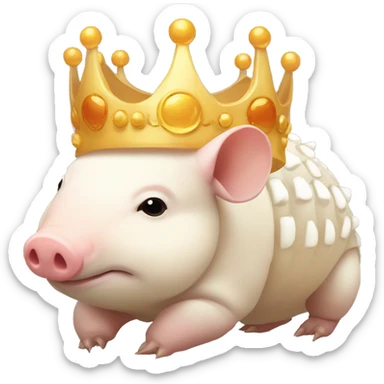 Albino chubby round armadillo pig panda centipede armadillo wearing a crown sticker