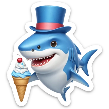 Shark with a top hat and a mustache eating ice cream  sticker