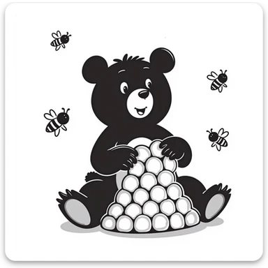 bear eating honeycomb with bees flying around sticker