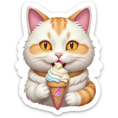A cat enjoying an ice cream, eyes closed in delight, portrait, bust up sticker