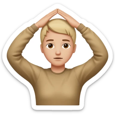 Manos en la cabeza cruzadas con un brazo estirado y la cabeza viendo hacia abajo sticker