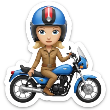 moça loira de olho azul de capacete em uma moto honda 150 preta  sticker