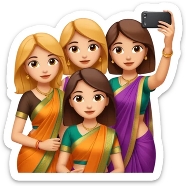 Three girls taking selfie in saree sticker
