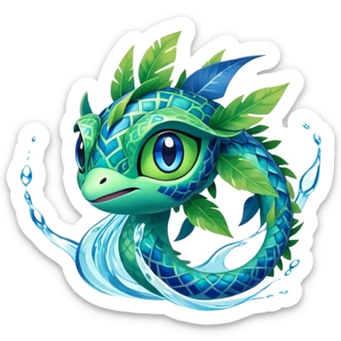 Elemental grass-type-water-type magical colorful exotic animesque Pokémon-Fakémon-animal-creature sticker