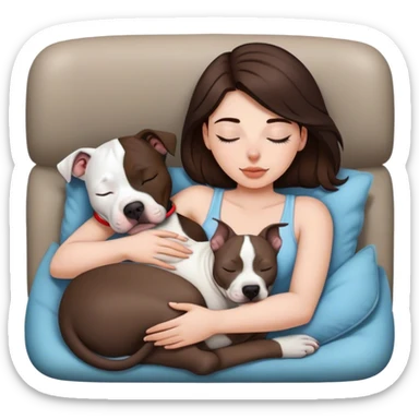 Black and white pitbull sleeping on brunette white girl's lap sticker