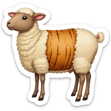 Xinjiang whole roasted lamb on spit with spices, simplified emoji style with bold outlines and bright colors, cartoon style entire cooked sheep sticker