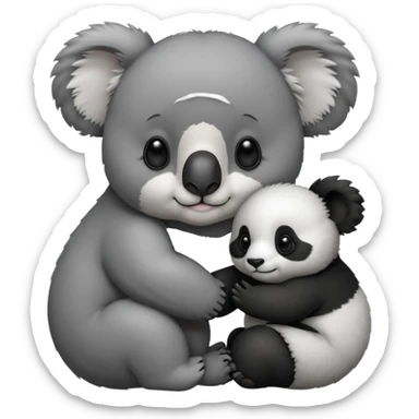 Big koala holding hand with small panda sticker