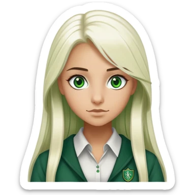 slytherin-house-student-girl-tanned-skin and super-long straight light platinum blonde hair-green eyes sticker