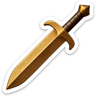 Make the bronze greatsword more shiny and metallic with visible scratches, keeping the worn look, in the style of emoji (apple style emojis). sticker