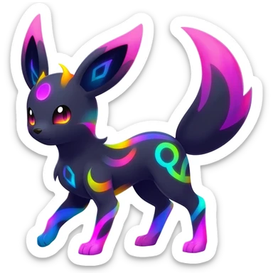 Magical elemental Dark vibrant pastel bright neon colorful edgy exotic painted Fakémon-Pokémon-Vernid-Eeveelution-creature sticker