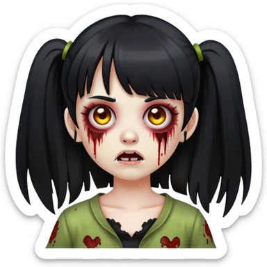 Generate an girl zombie emoji with Black straight hair bangs and pigtails  sticker