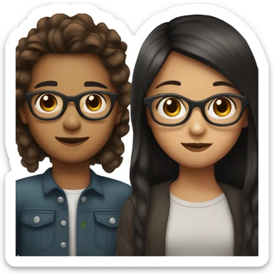 Girl with brown hair, glasses and a boy with black hair without glasses sticker