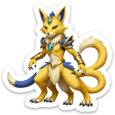 Vernid-Lombax-Koraidon-Renamon-Zeraora-Bastet-Fakémon-Digimon-hybrid-fusion-creature, full body sticker