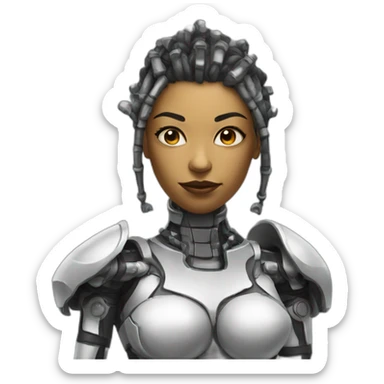 female cyborg with big chess half body sticker