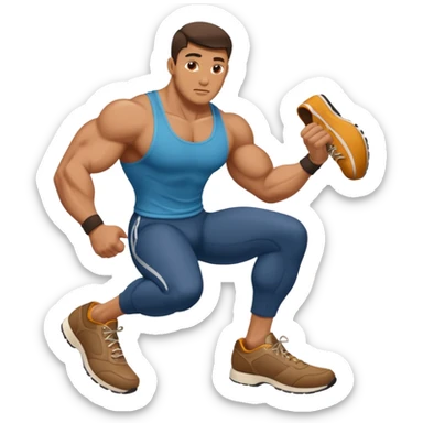 A muscular man stealing a shoe sticker
