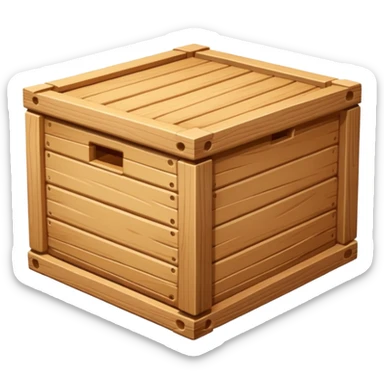wooden box emoji, log resting diagonally inside an open crate, detailed wood grain, bright and clean, apple emoji style sticker