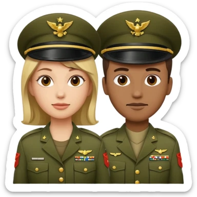 one emoji (female) wearing Army combat uniform and a second emoji (male) wearing the army green service uniform sticker