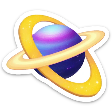 sparkly glittery blue purple and pink gradient planet with a yellow cheesy saturn ring sticker