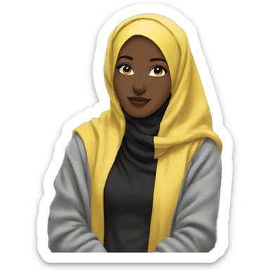 aesthetic cozy black hijabi standing in yellow sticker
