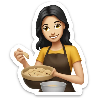 White girl with black hair baking cookies sticker