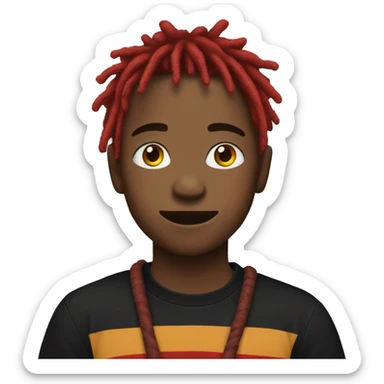 boy in black shirt outdoors with red dreads sticker