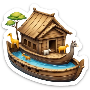 Wooden ark floating on water with animals peeking out sticker