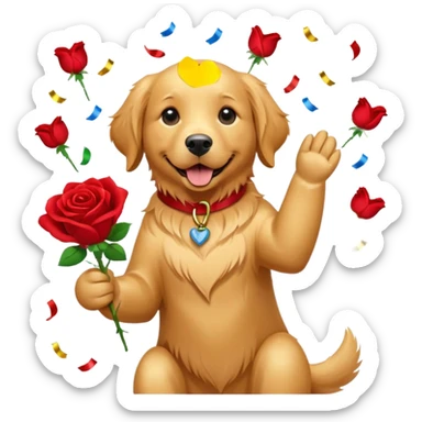 Dog throwing roses congratulations  sticker