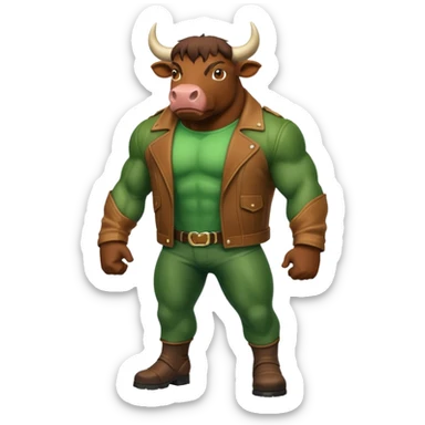 Big green bull full body with brown jacket sticker