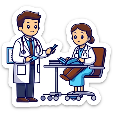 Doctor listening to patient's lungs with stethoscope, cancer screening examination in medical office sticker