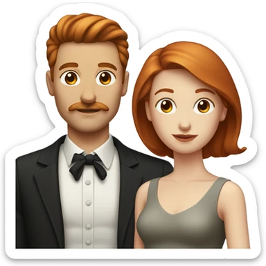 Pale Redhead woman with a man with slicked back brown haired with a moustache sticker