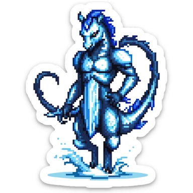 Black ninja water horse with dark blue magical water swirling around it, sharp spikes on its body, battle stance sticker