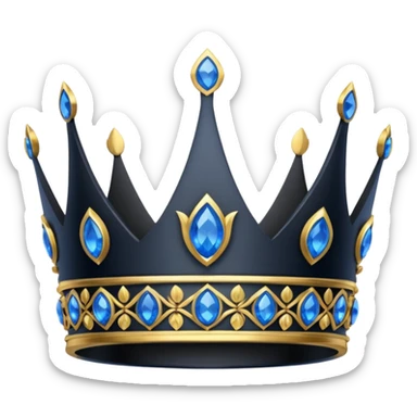 eine schwarze krone mit ein wenigen verzirten goldblätter und blauen edelsteine sticker