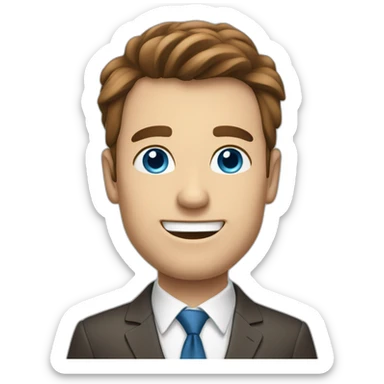 spirited man with blue eyes, thin nose, brown hair in a business suit sticker