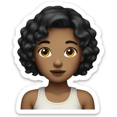 Girl with short black wavy hair and freckles  sticker