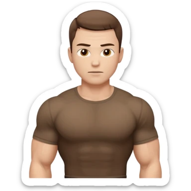 muscular man white skin, wear brown shirt sticker