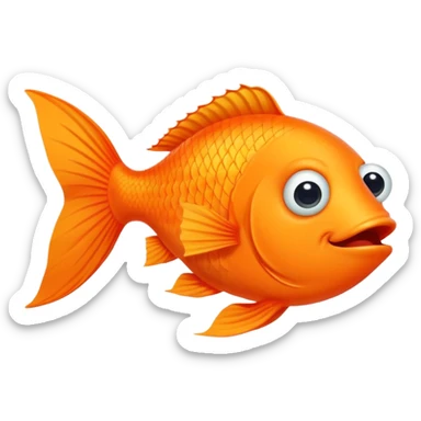 ridiculously derpy bright orange fish with wonky eye and goofy smile with drool, super friendly but extremely stupid looking, perfect flat side profile facing right, exactly 90 degrees, one eye visible sticker